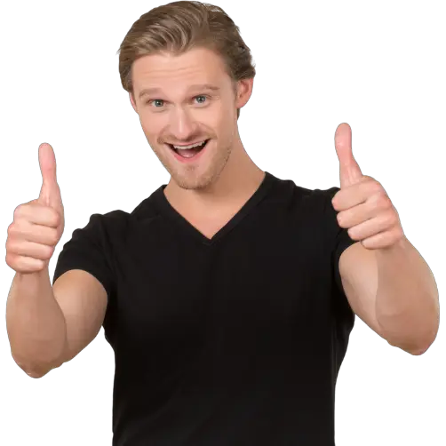 crazy young dude who thinks he is cool by putting his thumbs up